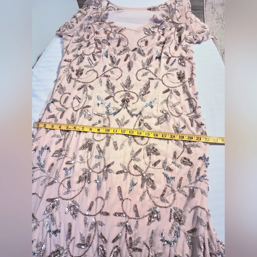 Blush Pink Beaded Illusion Evening Gown Size 14W - Picture 14 of 16